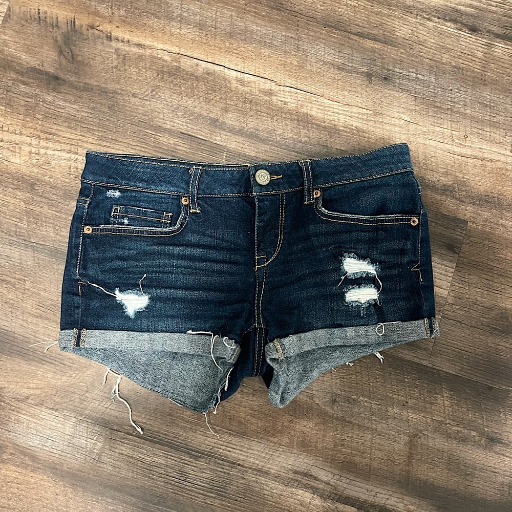 Aeropostale ripped dark blue denim shorty shorts size 4